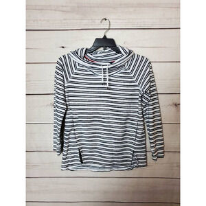 Tommy Hilfiger Womens Pullover Sweatshirt White Black Stripe Front Slit Pocket S